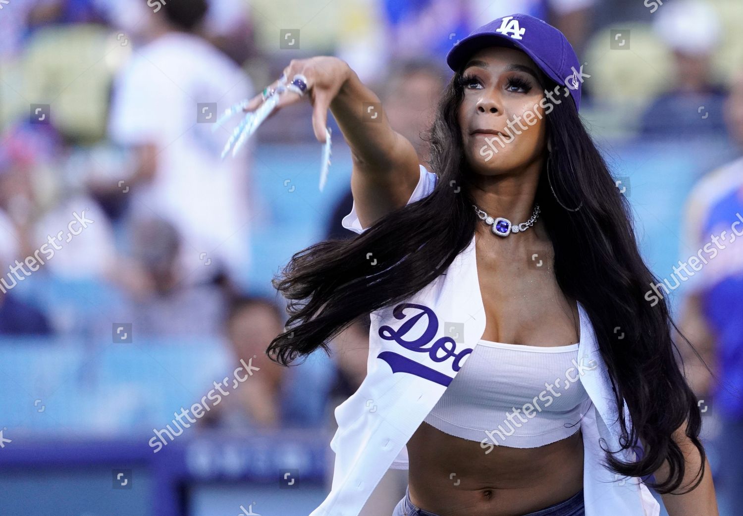 Saweetie Throws The First Pitch At The L.A. Dodgers Game