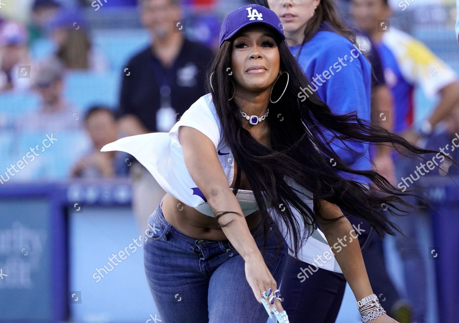 Saweetie Throws The First Pitch At The Dodgers Game