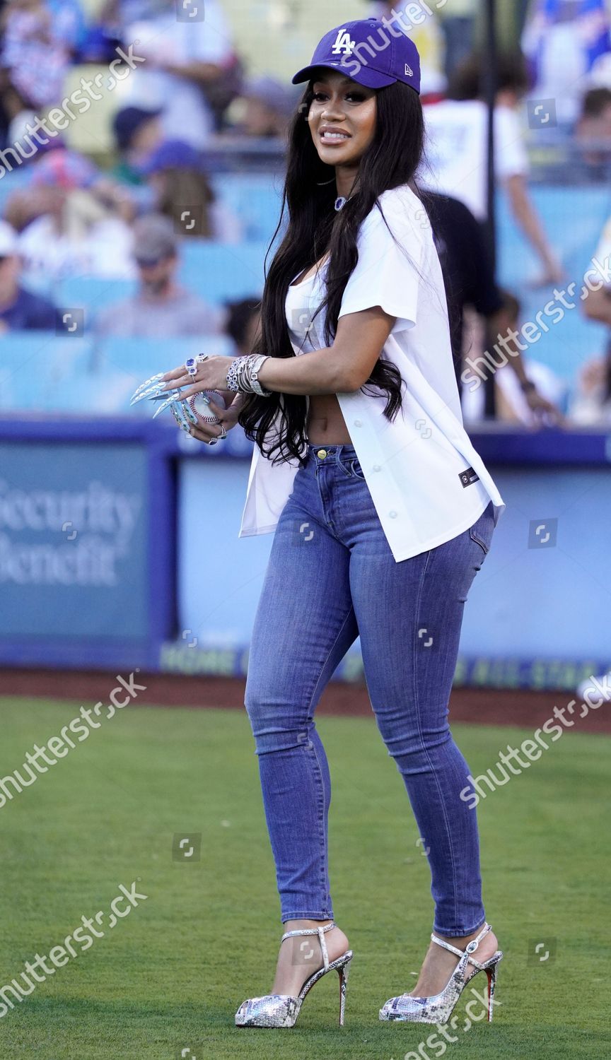 Saweetie Throws The First Pitch At The Dodgers Game