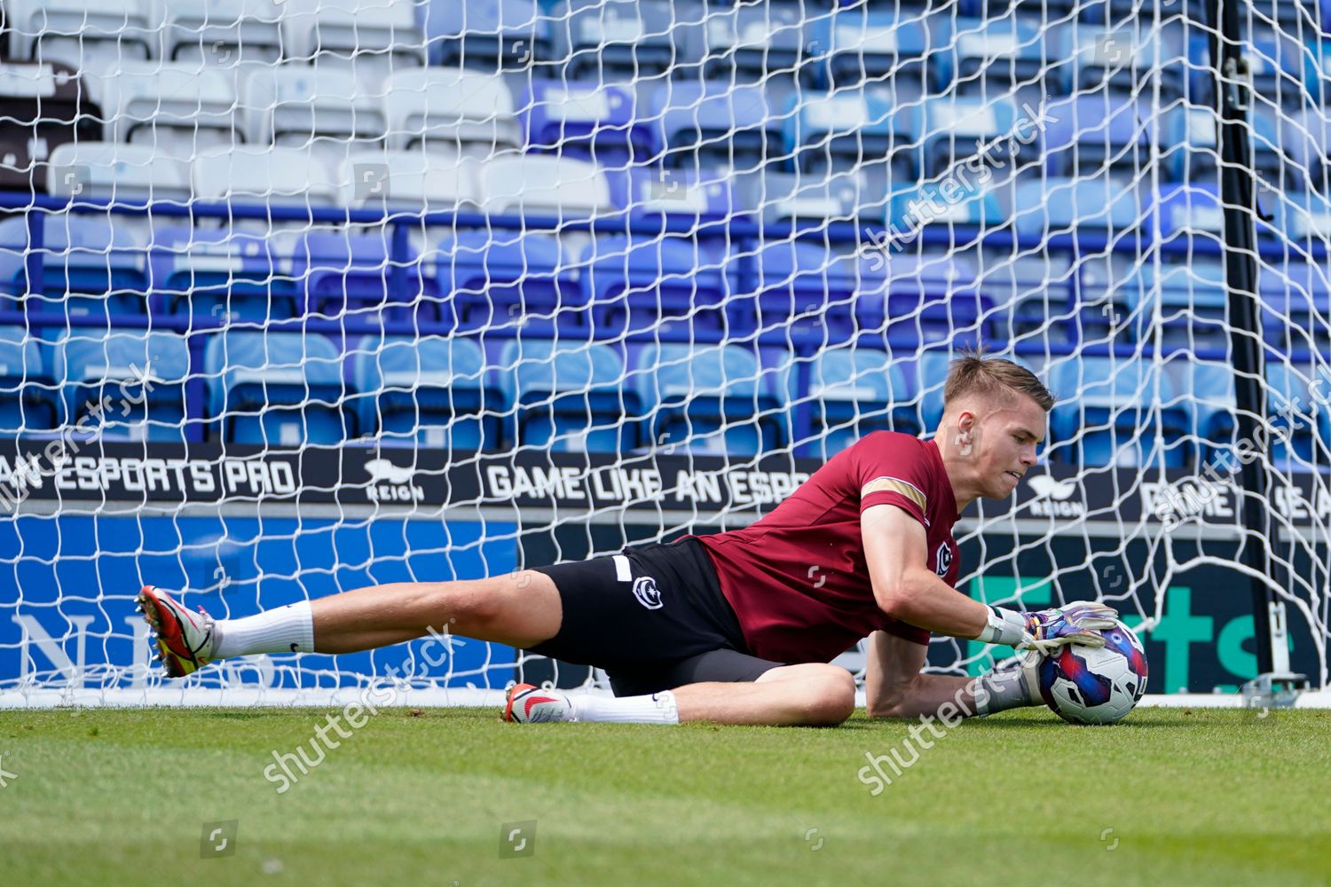 Portsmouth Goalkeeper Josh Griffiths Warms During Editorial Stock Photo