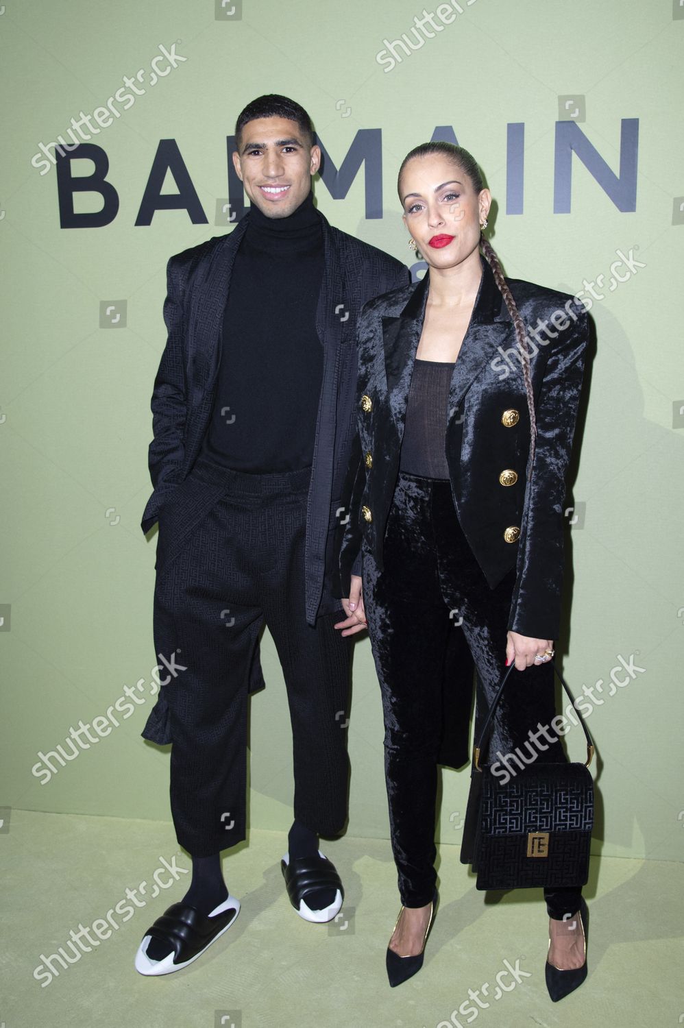 Achraf Hakimi Hiba Abouk Attending Balmain Editorial Stock Photo ...