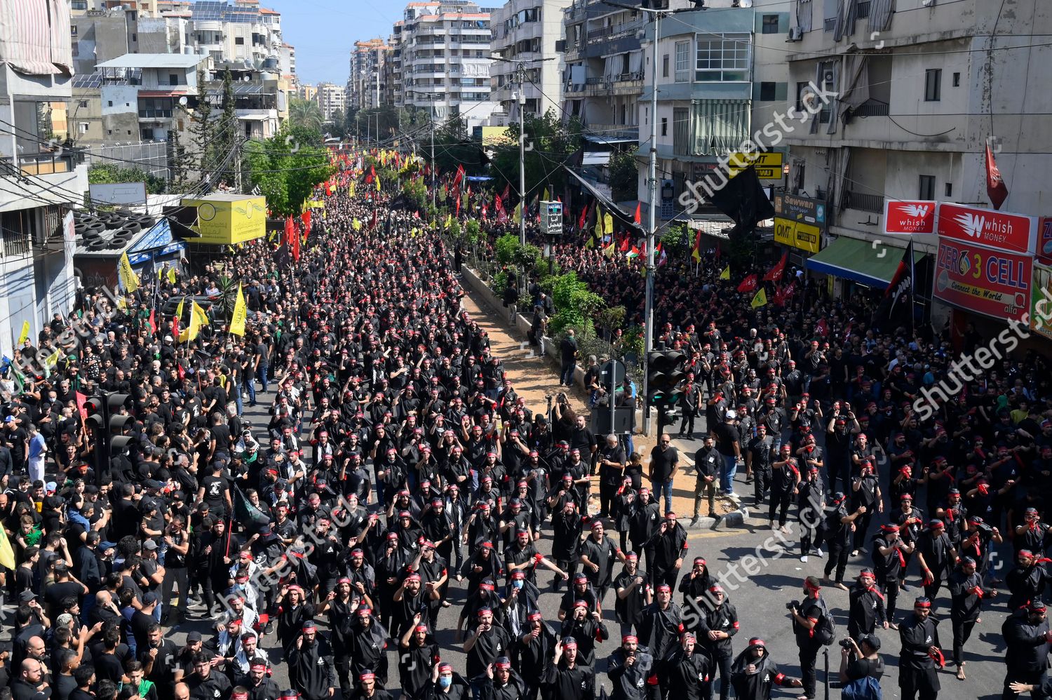 Hezbollah Supporters Shout Slogans They March Editorial Stock Photo ...