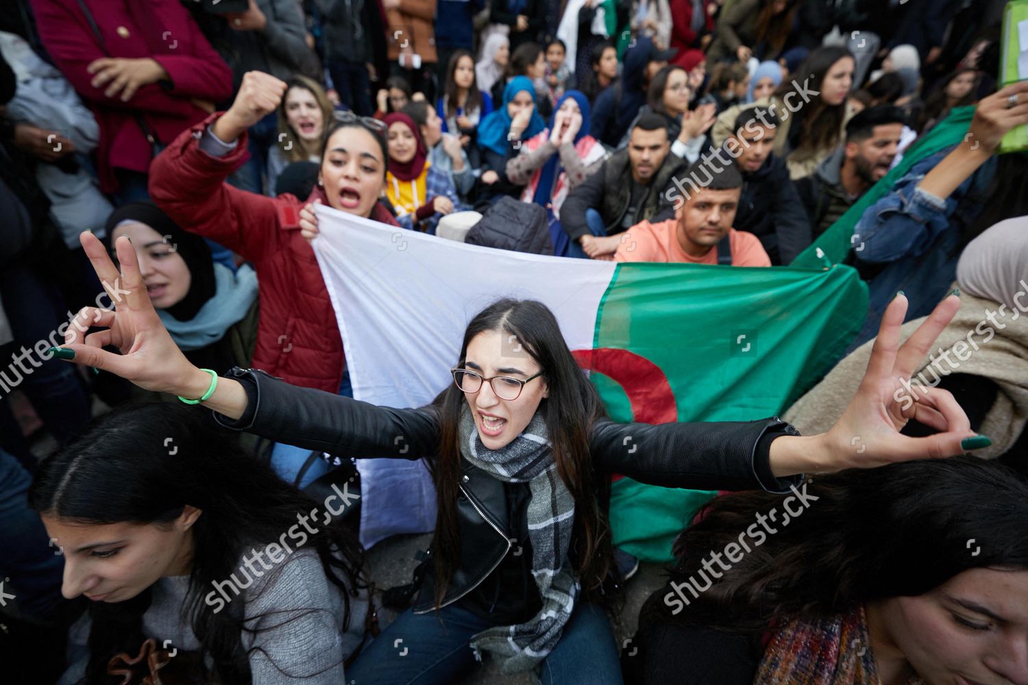 Algerian Students Shout Slogans During Antigovernment Editorial Stock ...