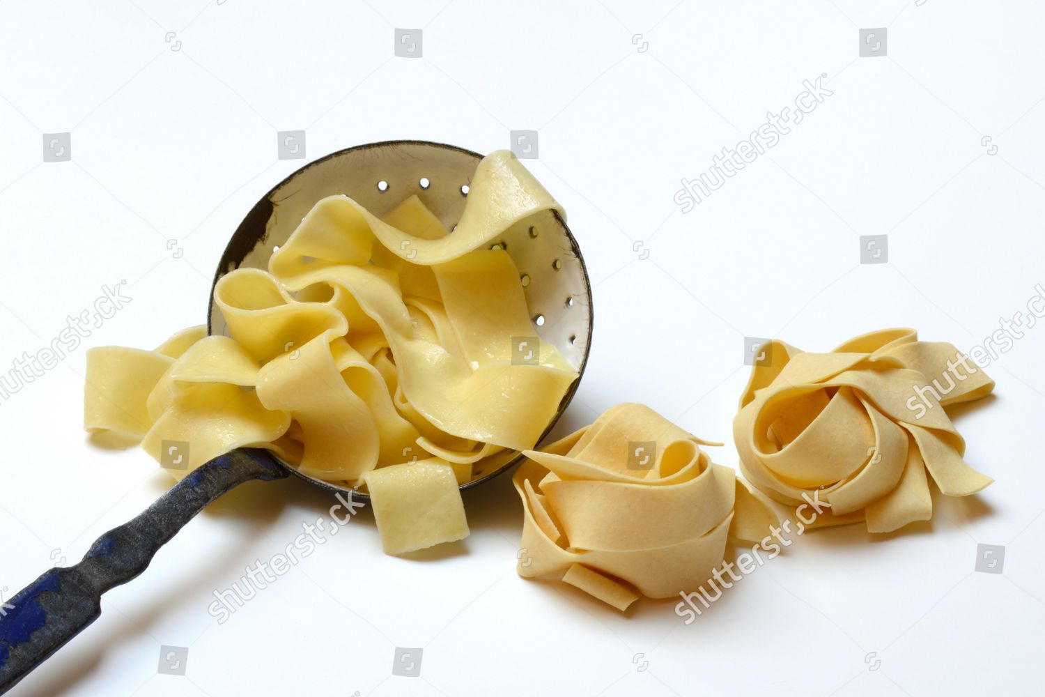 Pappardelle Wide Italian Ribbon Noodles Strainer Editorial Stock Photo