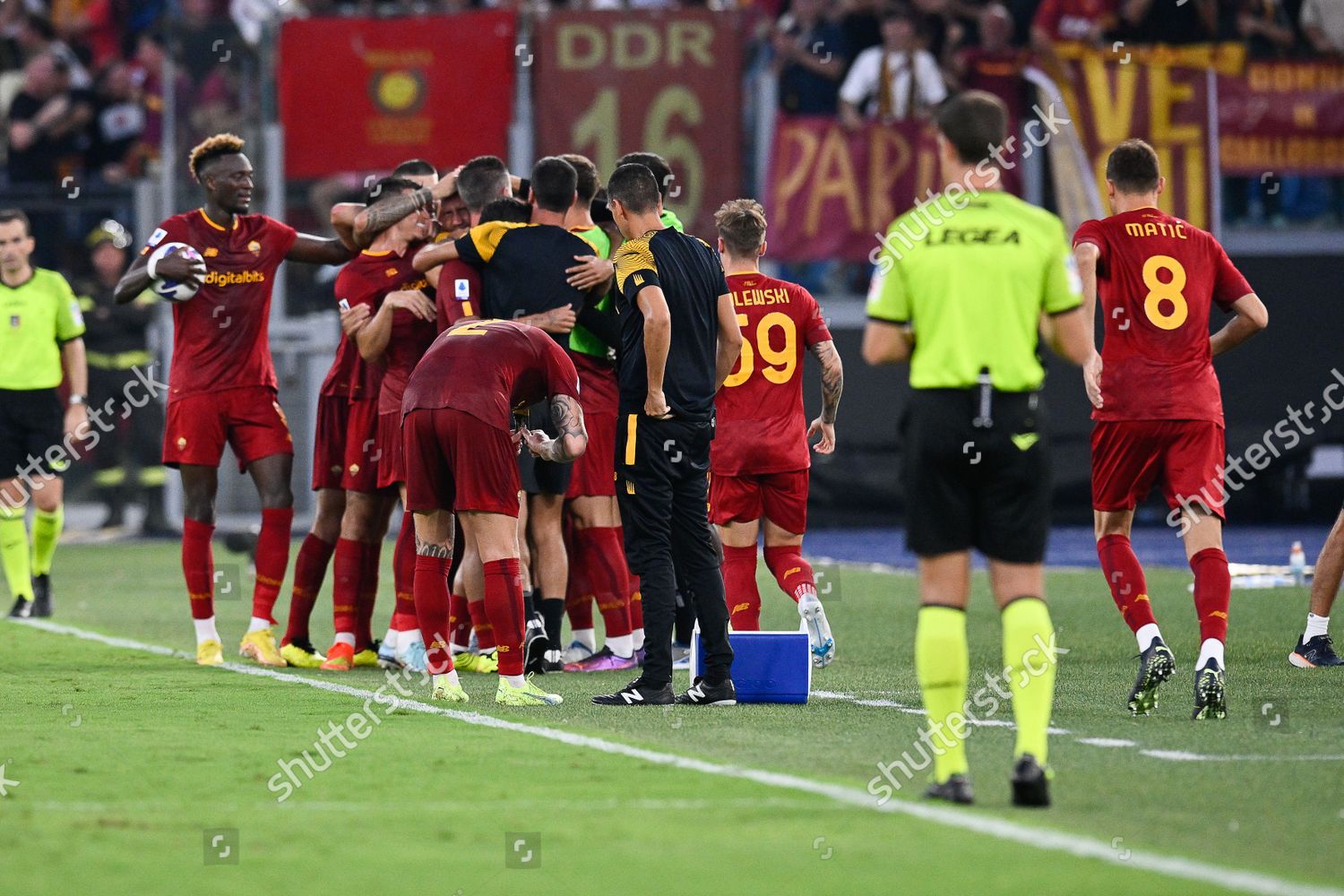 Romas Players Celebrate After Scoring Goal Editorial Stock Photo ...