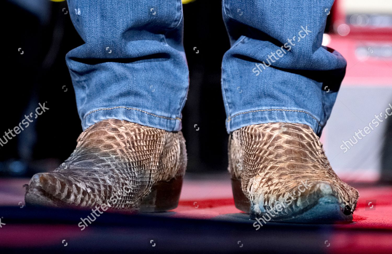 Darius Rucker Snakeskin Cowboy Boots Detail Editorial Stock Photo