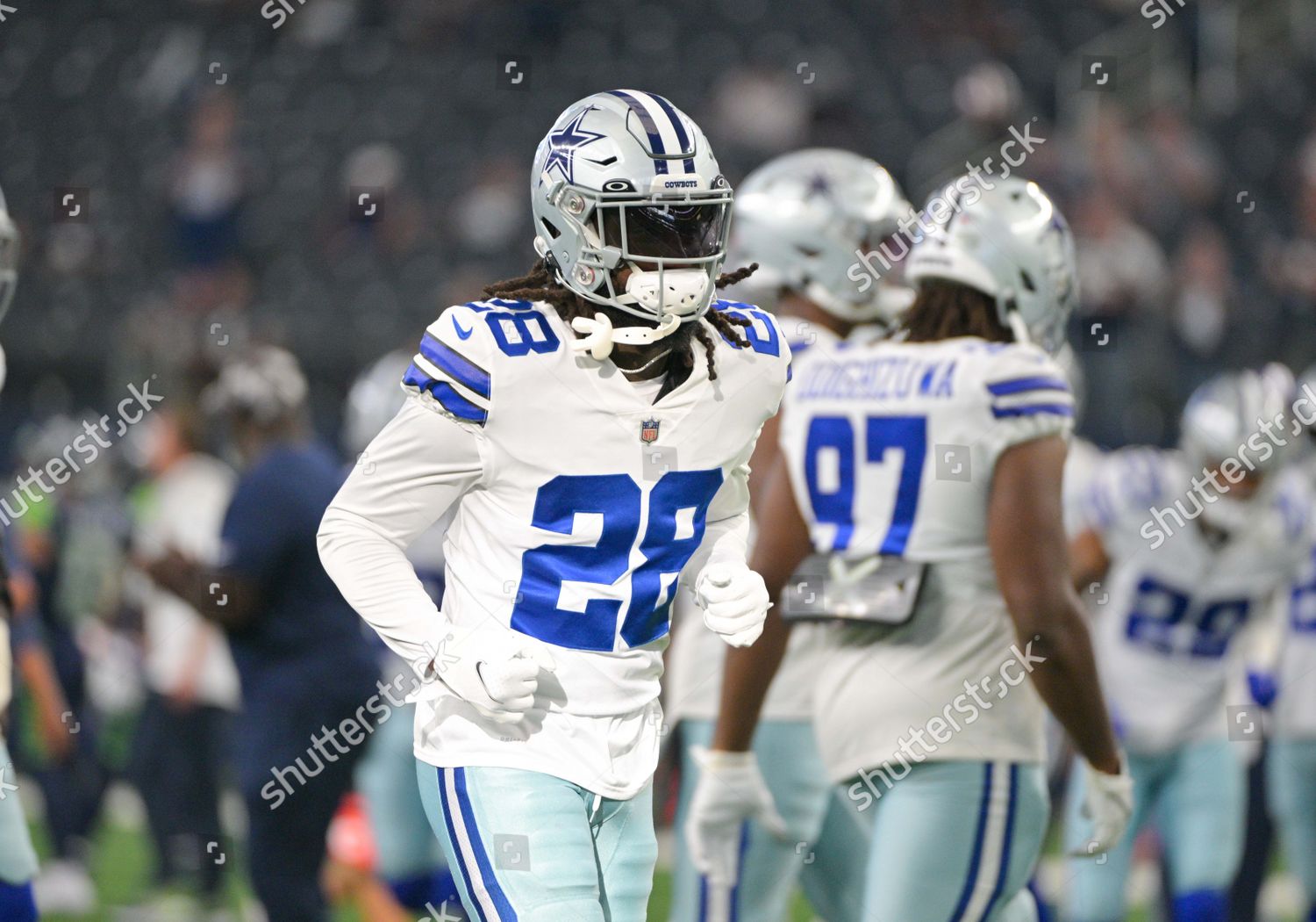 Dallas Cowboys safety Malik Hooker (28) looks on against the