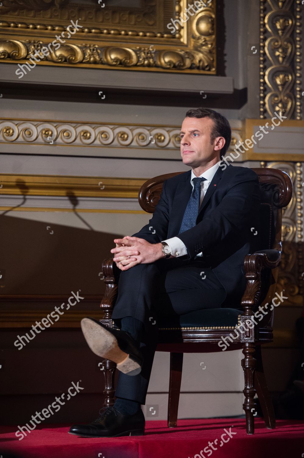 French President Emmanuel Macron Listens Speeches Editorial Stock Photo ...