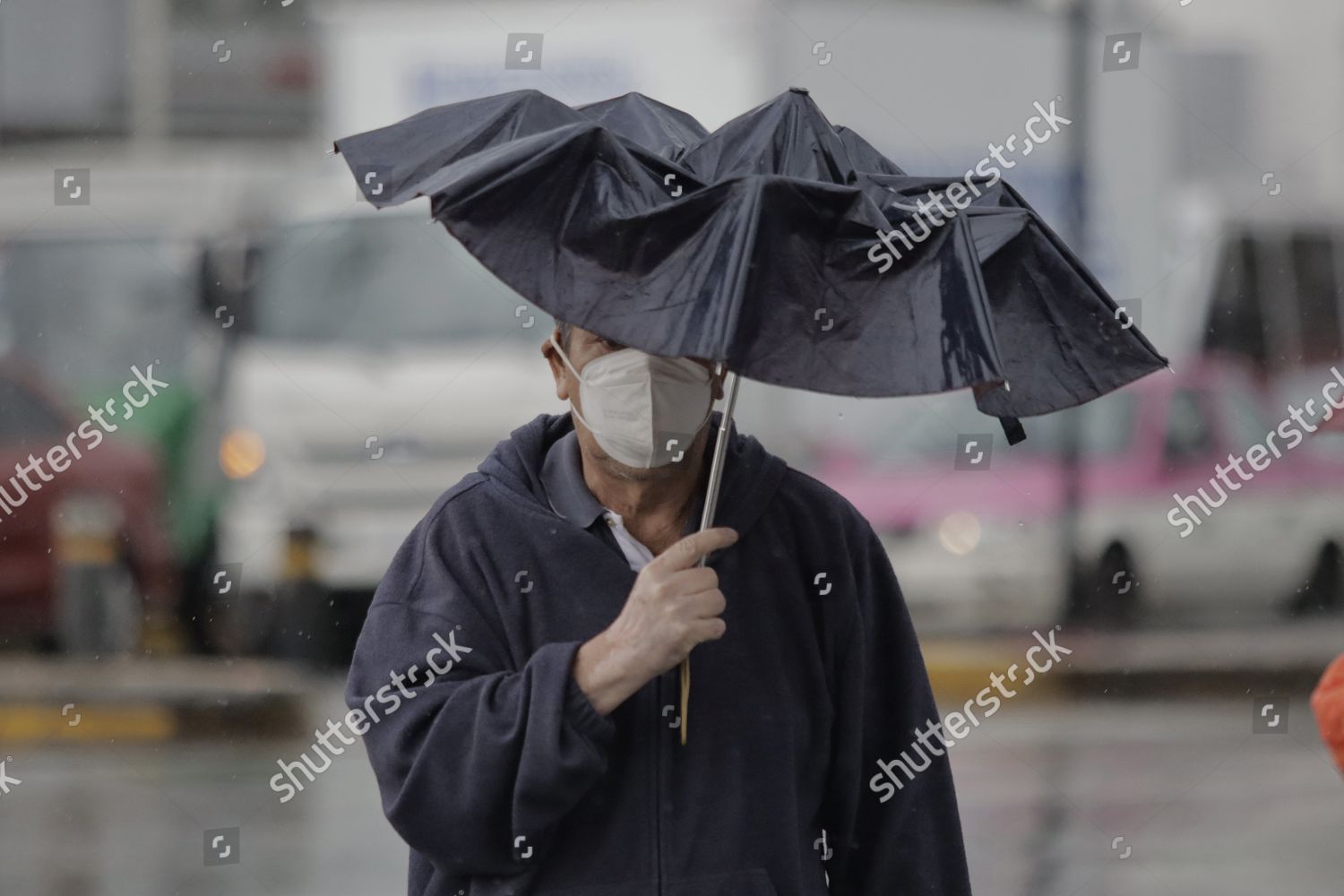 Man Covers Himself Rain Umbrella Poor Editorial Stock Photo Stock