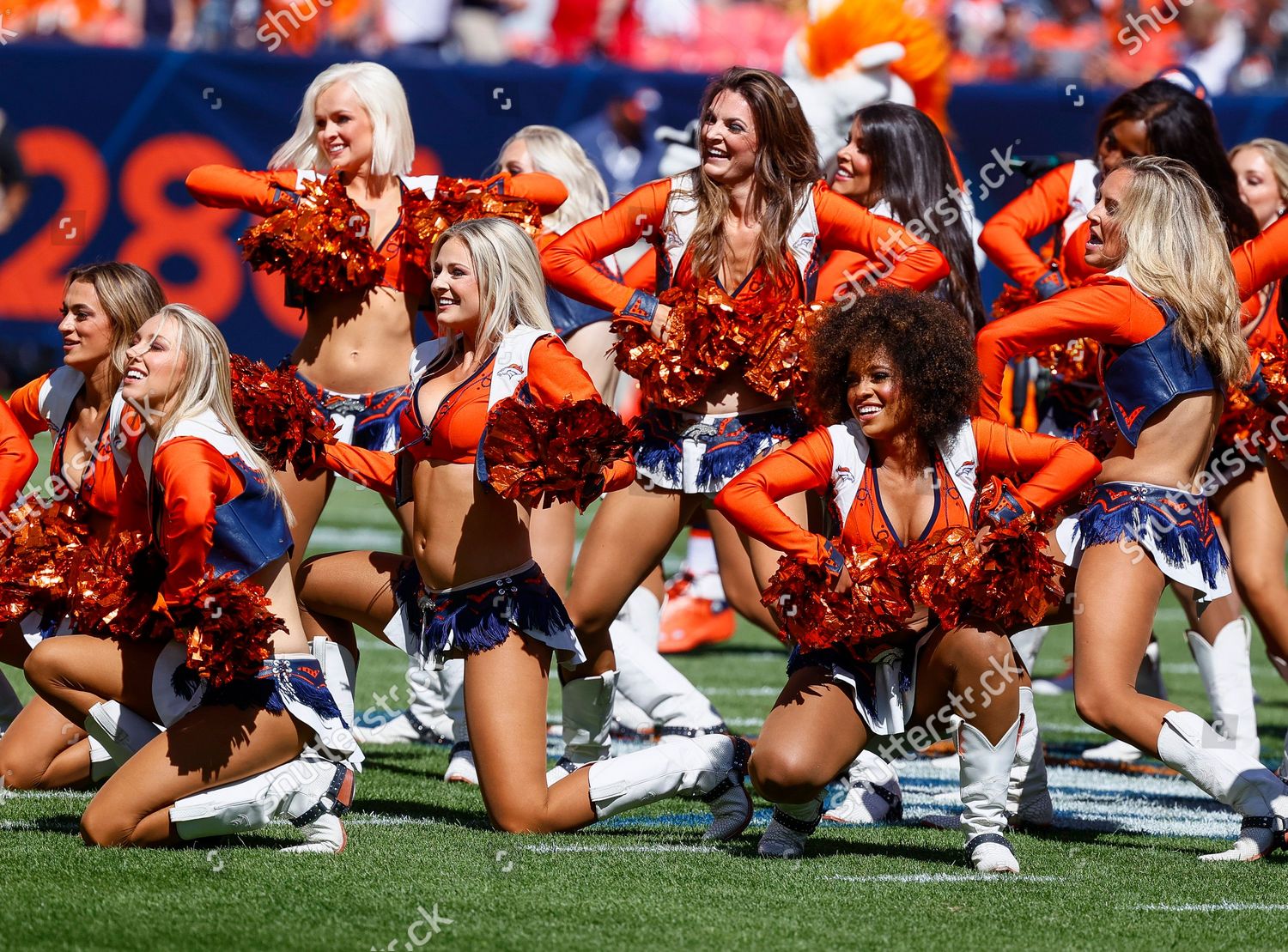 Denver Broncos Cheerleaders Perform Before First Editorial Stock Photo