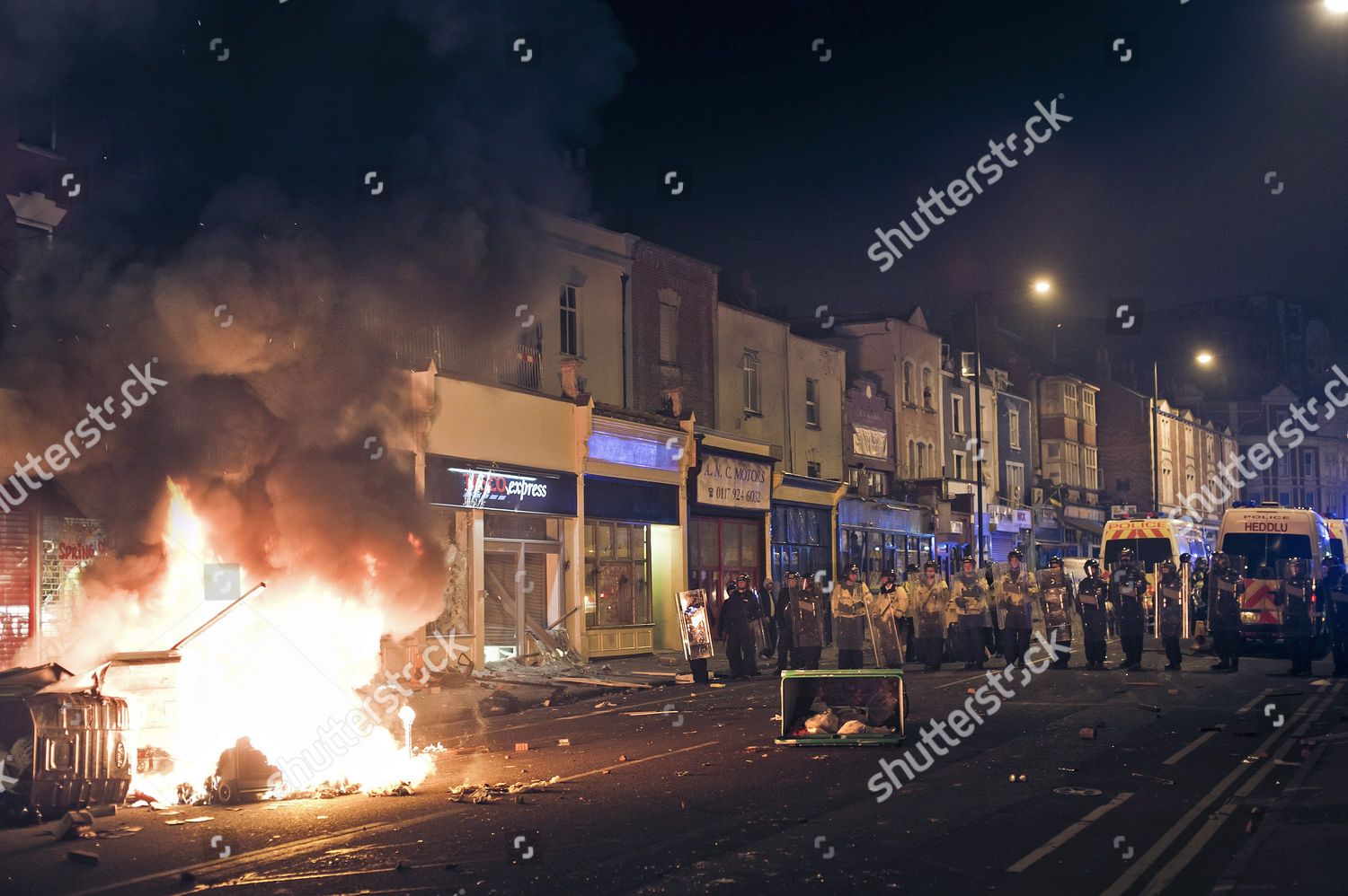 Riot Police Watch Fire Outside Tesco Store Editorial Stock Photo Stock Image Shutterstock