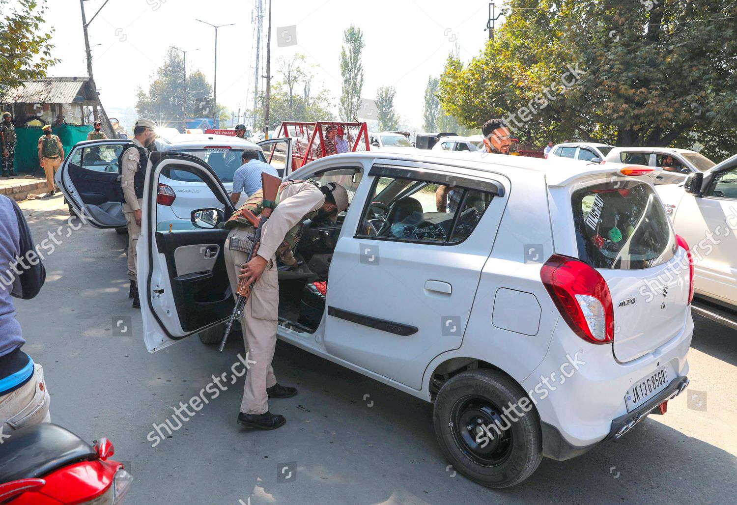 Indian Police Personnel Check Vehicles During Editorial Stock Photo