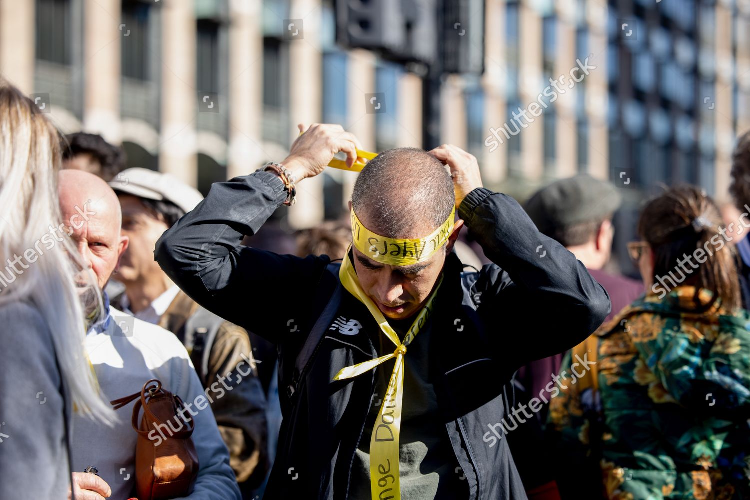 Supporter Seen Tying Ribbon On His Editorial Stock Photo Stock Image