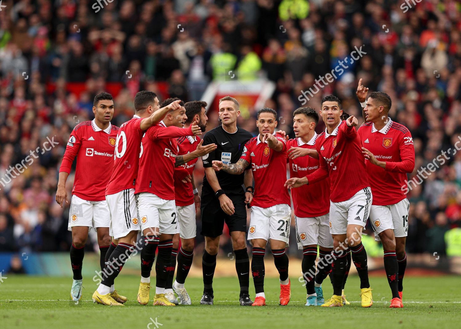 Manchester United Players Surround Referee Craig Editorial Stock Photo ...
