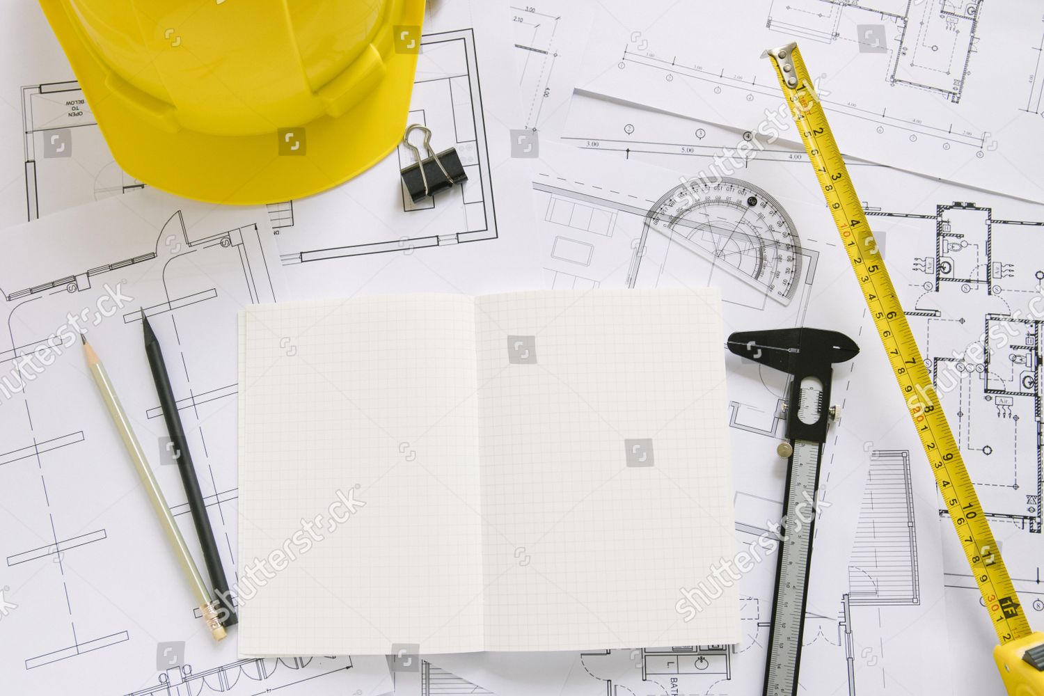 Helmet Drafting Supplies Blueprints Editorial Stock Photo - Stock Image