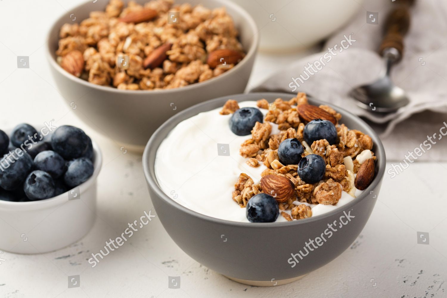 High Angle Bowls Breakfast Cereal Blueberries Editorial Stock Photo