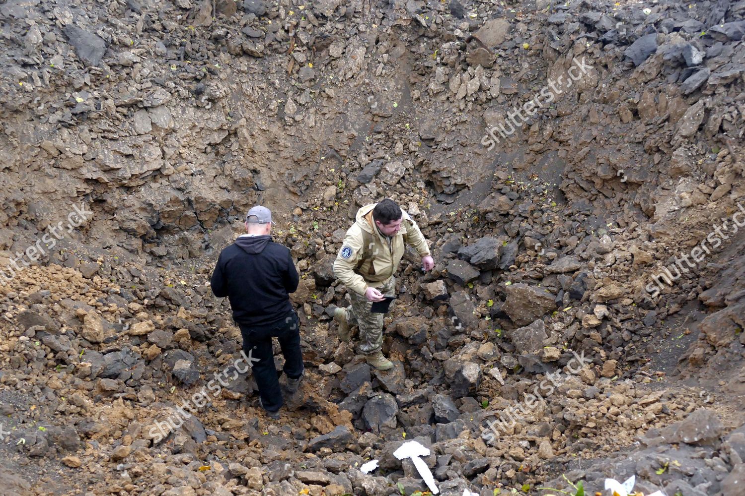 Men Seen Shell Crater After Artillery Editorial Stock Photo Stock Image Shutterstock