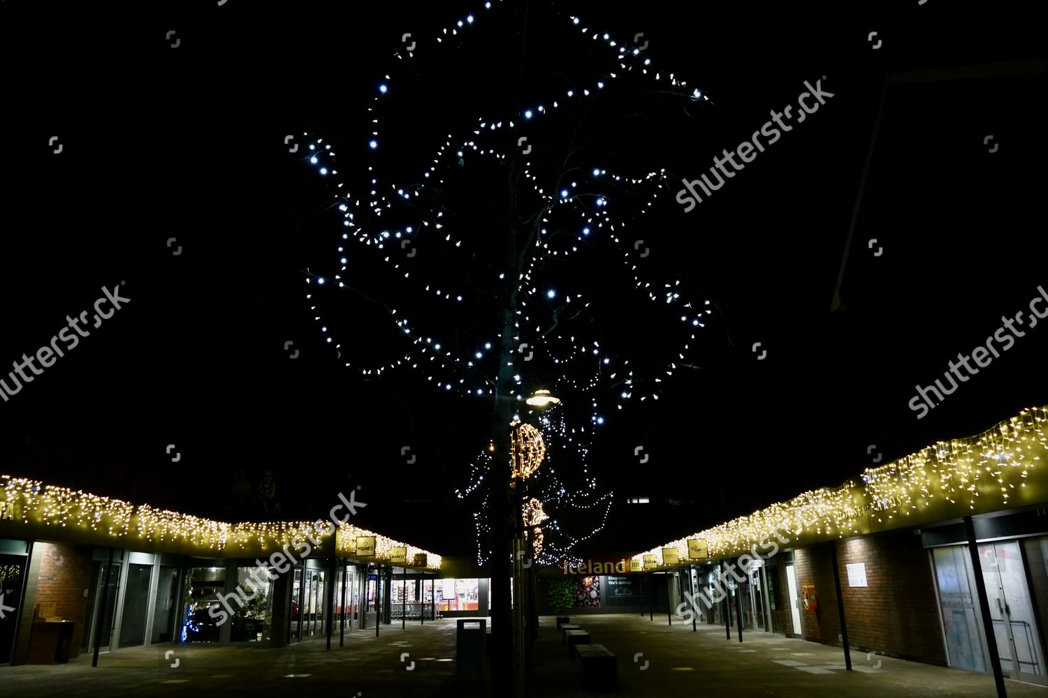 Christmas Lights Left On Overnight Shopping Editorial Stock Photo