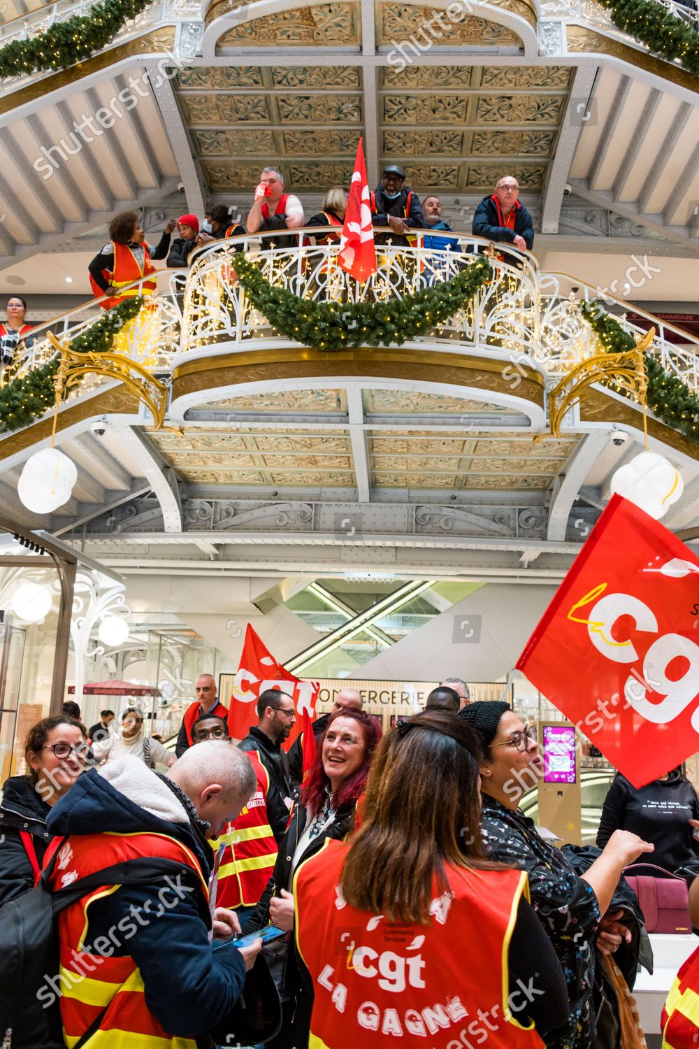 Dozens of CGT-affiliated workers took over the Samaritaine department  stores' in Paris, France on December 22, 2022, owned by luxury goods giant  LVMH, on Thursday morning to demand wage increases, leading to