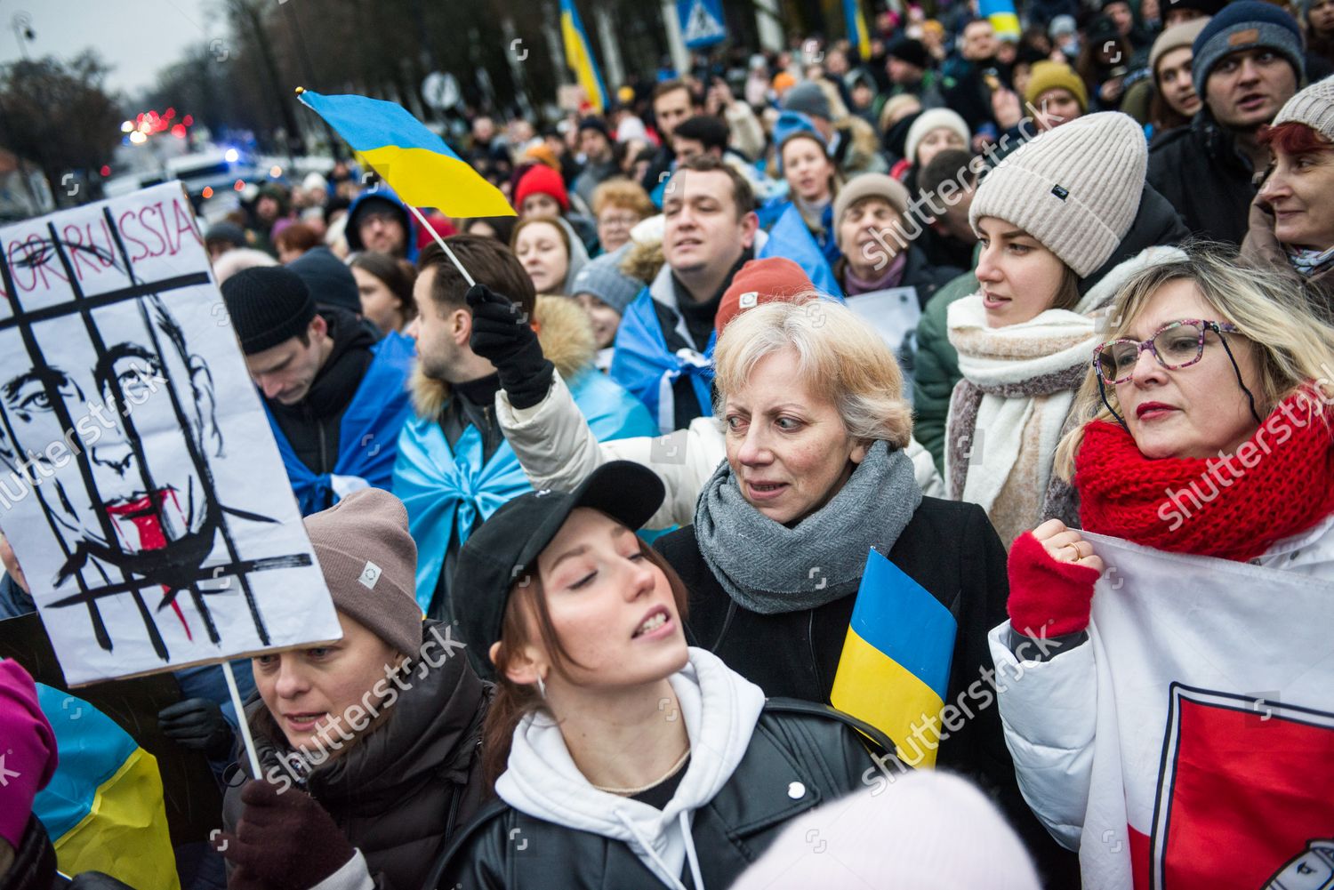 Protesters Hold Antiputin Placard Ukrainian Flags Editorial Stock Photo ...