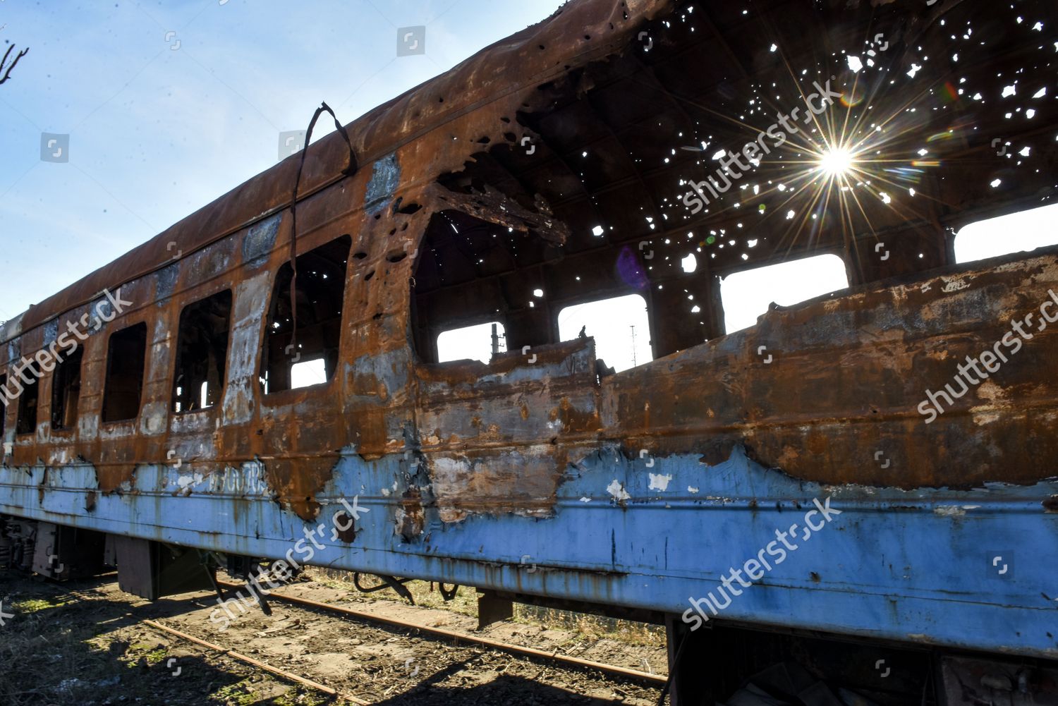 Train Carriage Destroyed By Shelling On Editorial Stock Photo - Stock ...