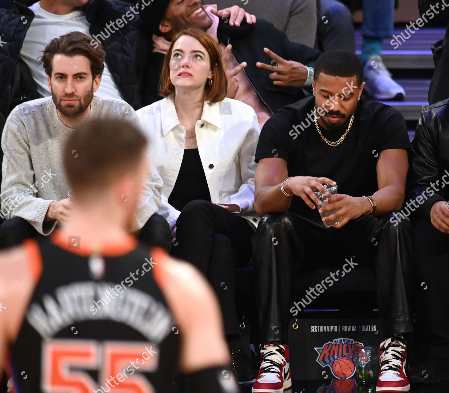 Emma Stone and Dave McCary at Lakers-Knicks NBA Game