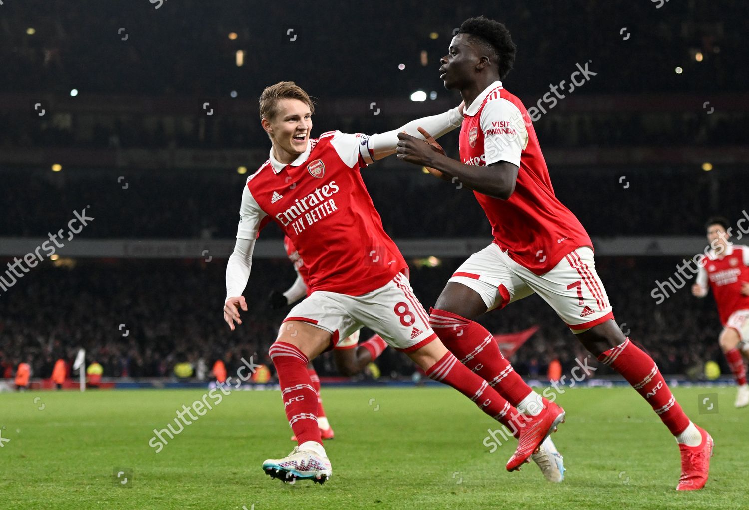 Bukayo Saka R Arsenal Celebrates Teammate Editorial Stock Photo - Stock ...