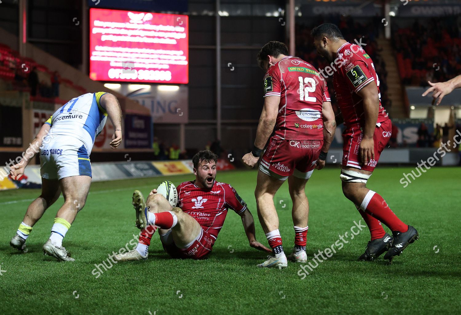 Ryan Conbeer Scarlets Celebrates Scoring Try Editorial Stock Photo