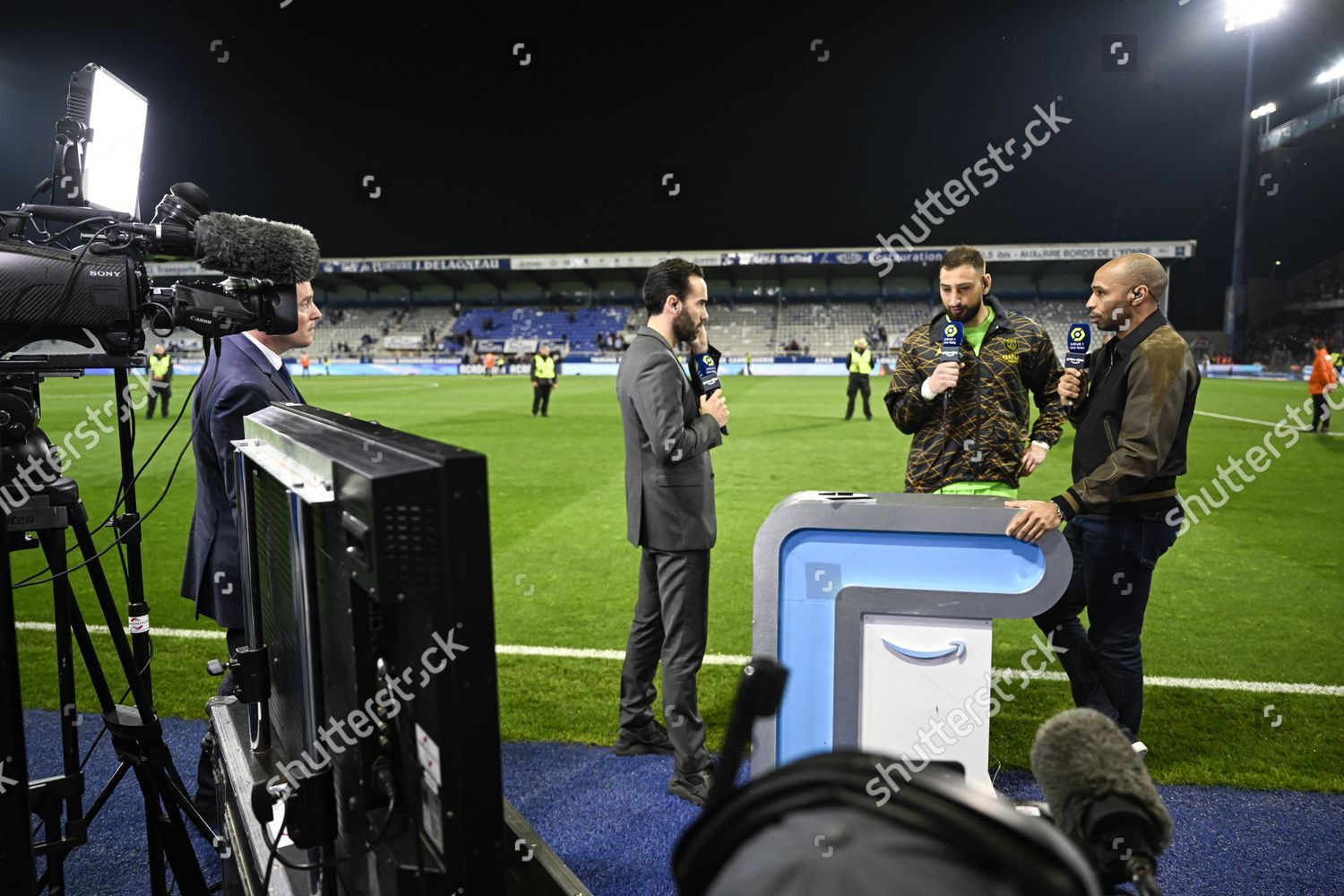 Auxerre, France. 21st May, 2023. Thierry Henry, consultant for  Prime  Video channel during the Ligue 1 Uber Eats football (soccer) match between  AJ Auxerre (AJA) and Paris Saint Germain (PSG) on