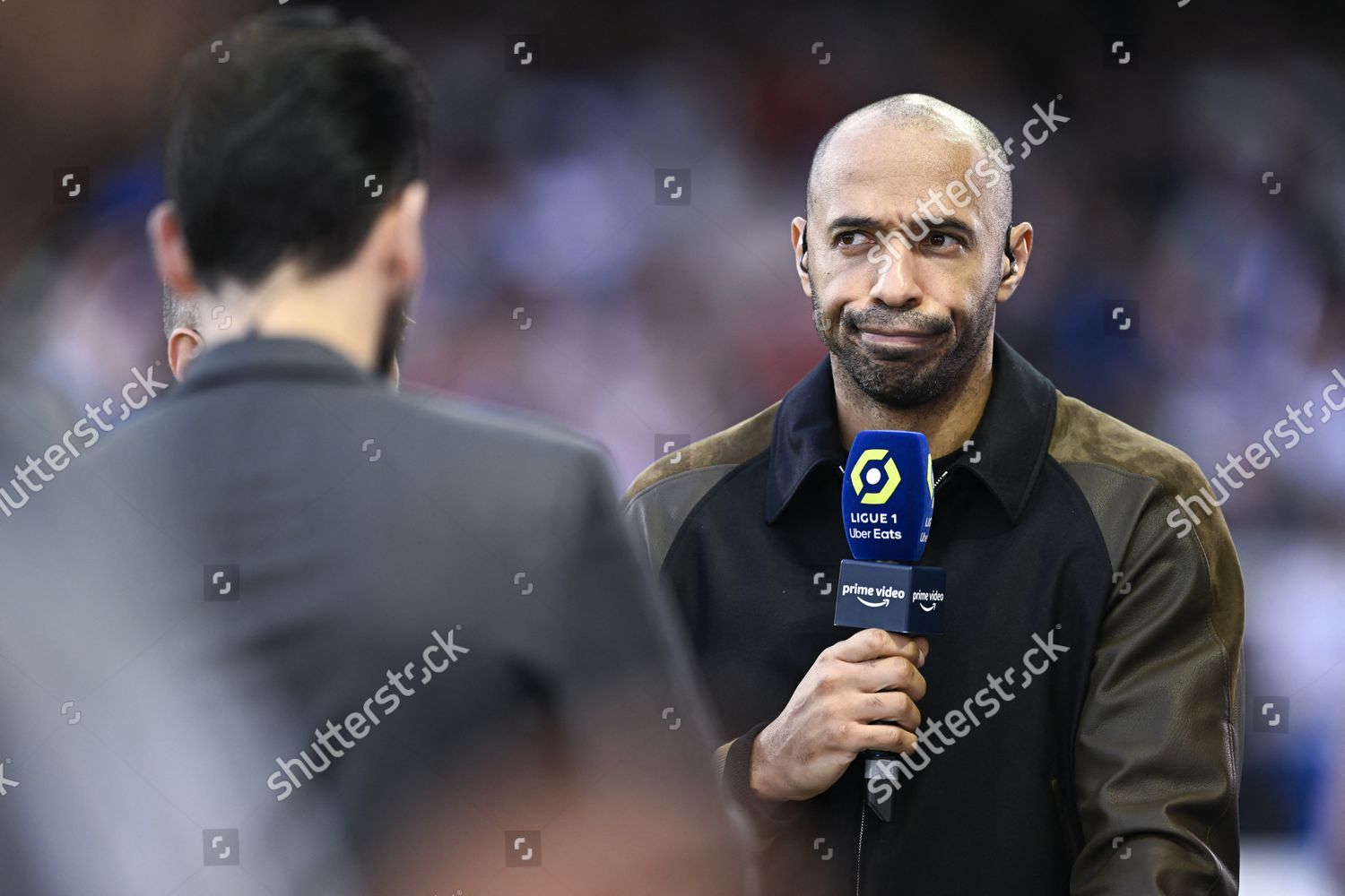 Auxerre, France. 21st May, 2023. Thierry Henry, consultant for  Prime  Video channel during the Ligue 1 Uber Eats football (soccer) match between  AJ Auxerre (AJA) and Paris Saint Germain (PSG) on