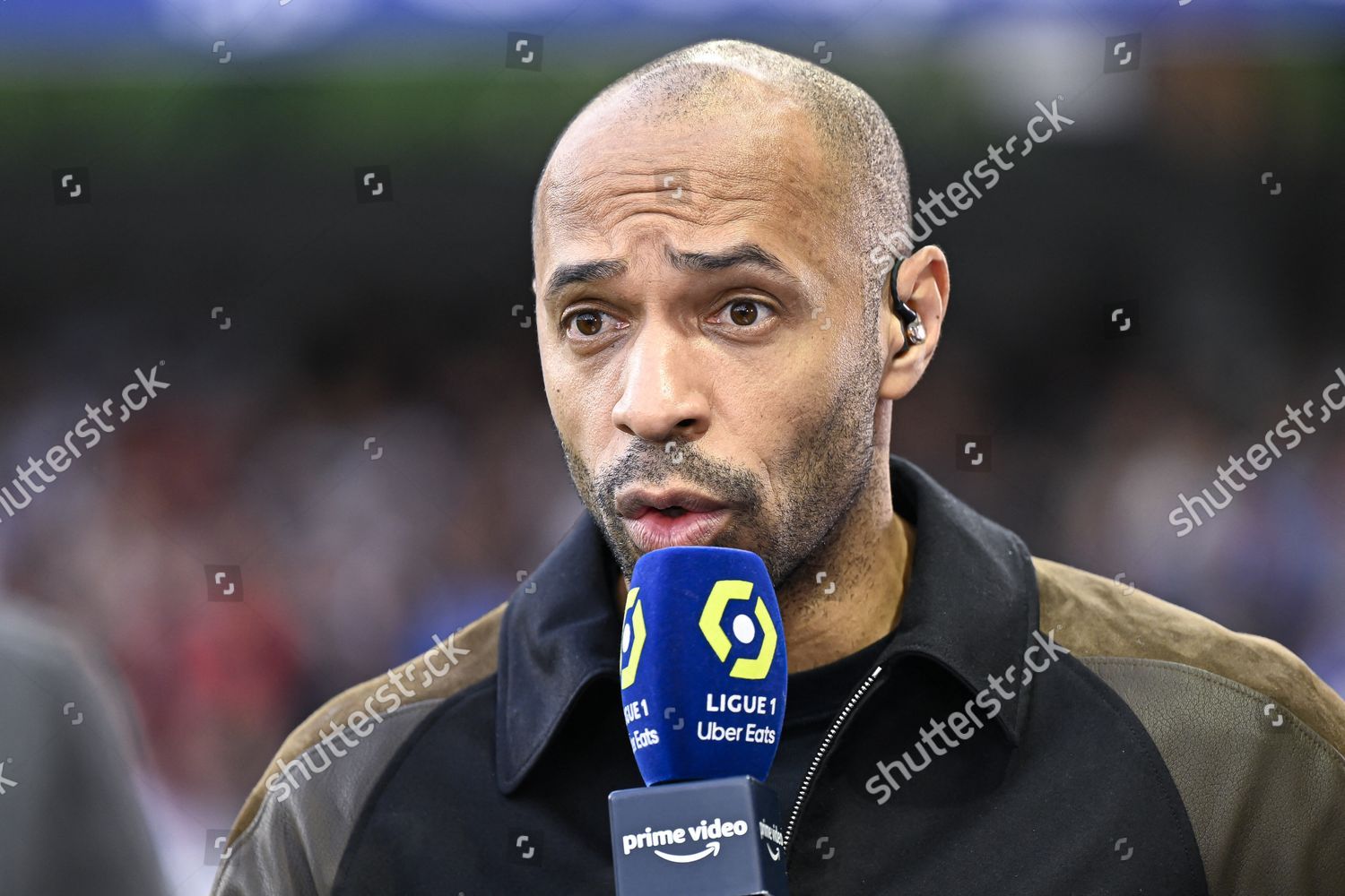 Auxerre, France. 21st May, 2023. Thierry Henry, consultant for  Prime  Video channel during the Ligue 1 Uber Eats football (soccer) match between  AJ Auxerre (AJA) and Paris Saint Germain (PSG) on