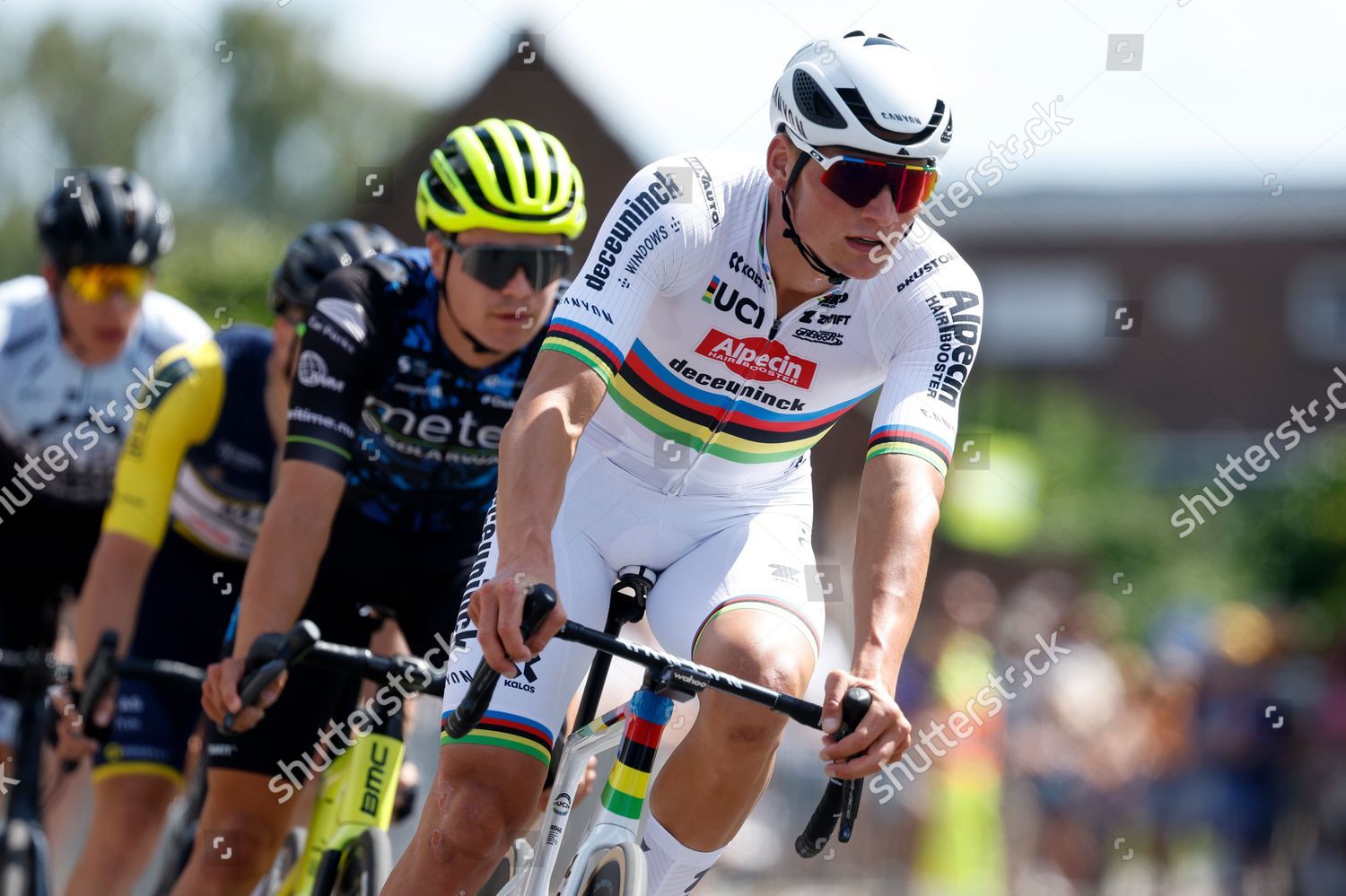 ETTEN-LEUR - World champion Mathieu van der Poel during the Pro Cycling  Tour Etten-Leur. Van der Poel shows for the first time his rainbow jersey  that he won during the World Cycling