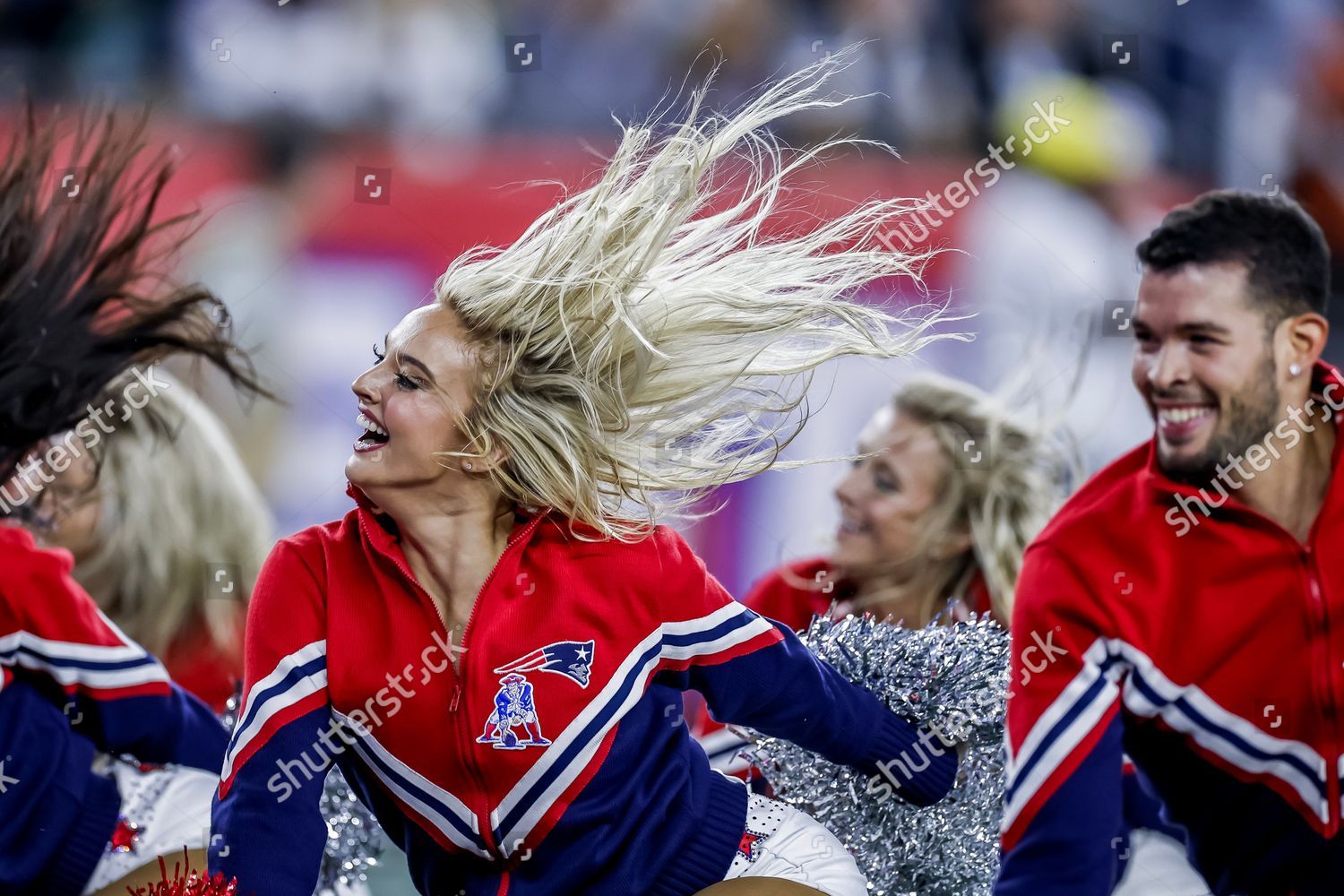 New England Patriots Cheerleaders Perform Before Editorial Stock