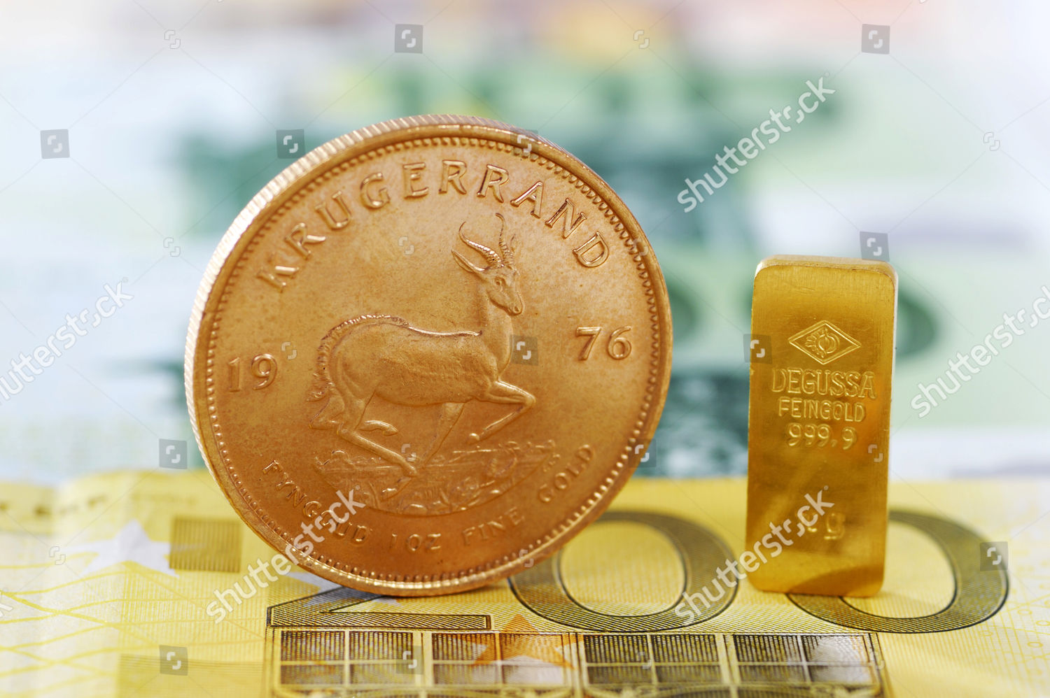 Krugerrand Gold Coin Bullion On Euro Notes Editorial Stock Photo