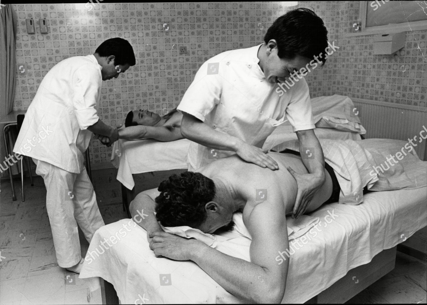 Two Men Receive Japanese Massages From Asian Staff At Grayshott Hall Health Hydro Hampshire 1966 Two Men Receive Japanese Massages From Asian Staff At Grayshott Hall Health Hydro Hampshire 1966