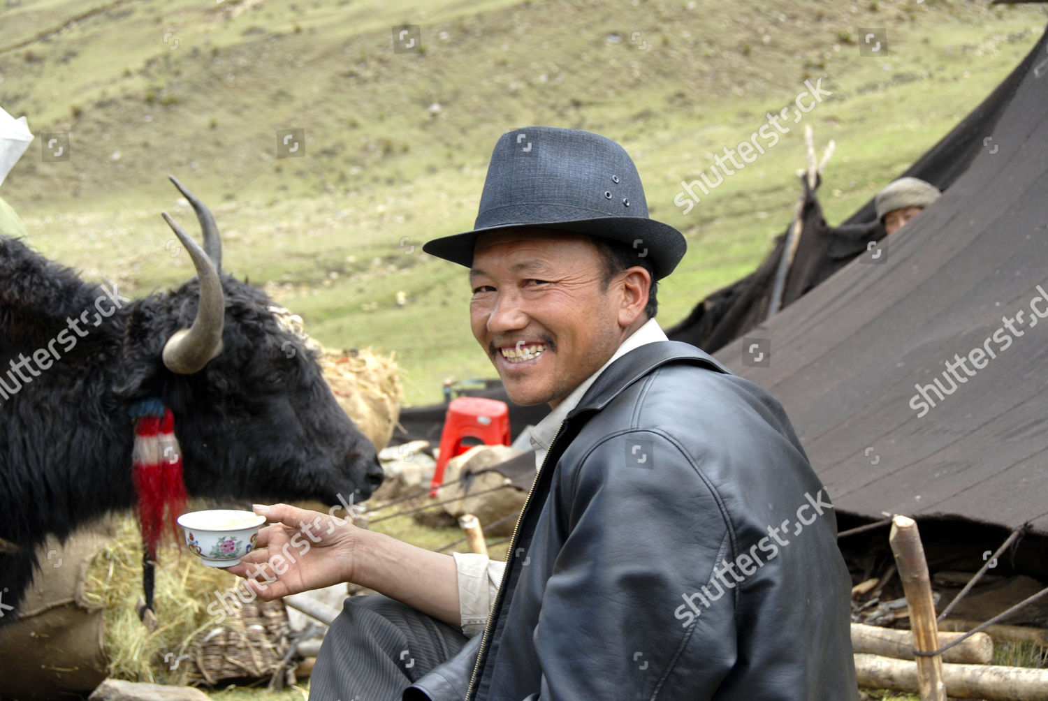Yak Man Wearing Hat Drinks Cup Editorial Stock Photo - Stock Image ...