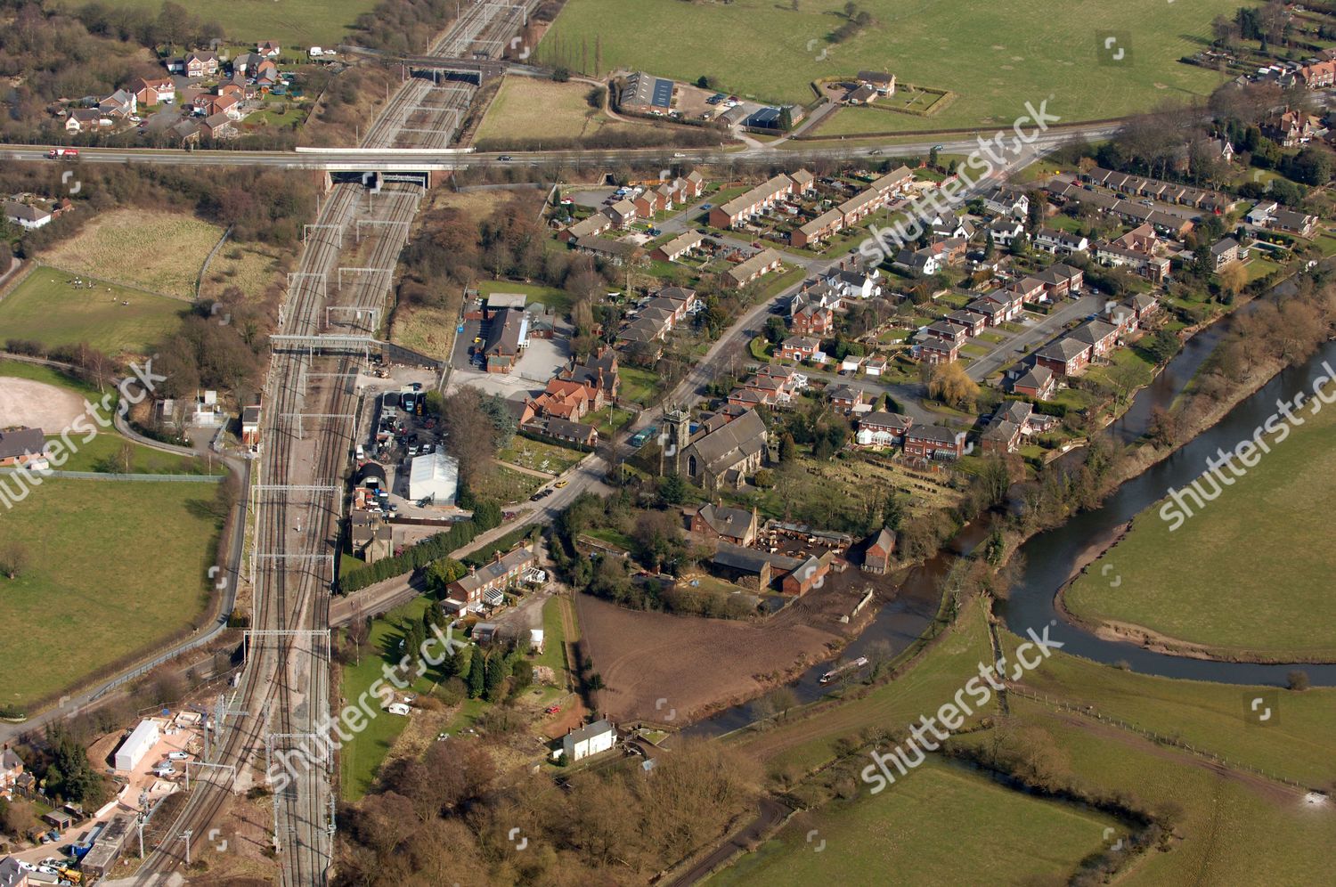 Aerial View Village Colwich Staffordshire Showing Editorial Stock Photo