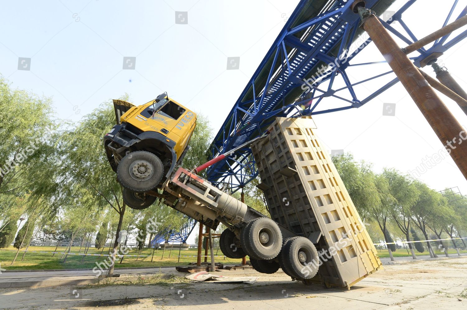 Dump Truck Stuck Under Bridge Editorial Stock Photo - Stock Image ...