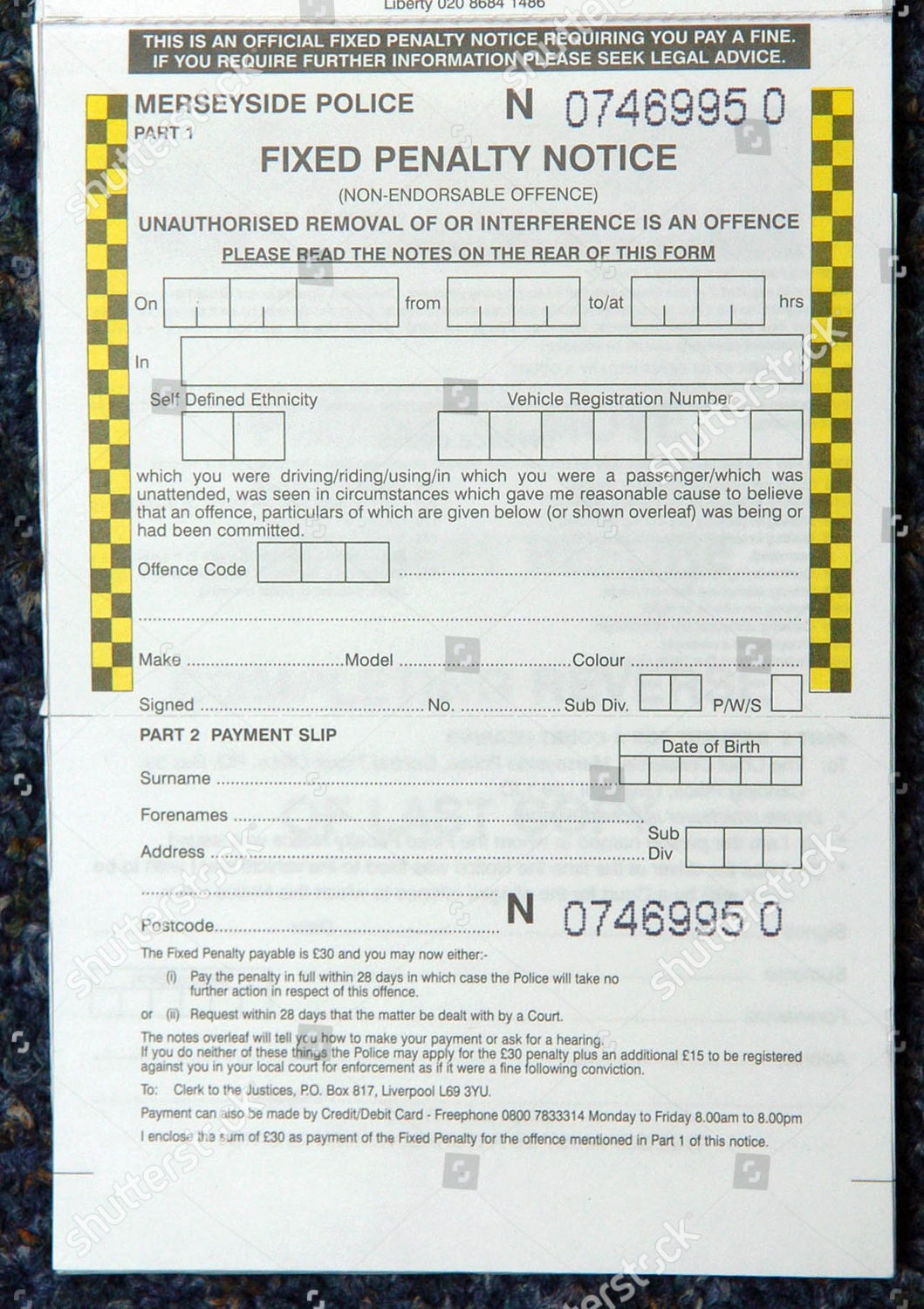 Police Bureaucracy Fixed Penalty Notice Form Editorial Stock Photo 