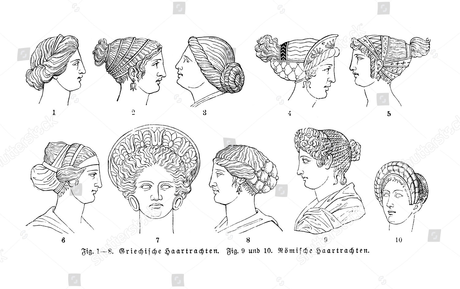 Greek Roman Hairstyles Illustration Meyers Konversationslexikon ...