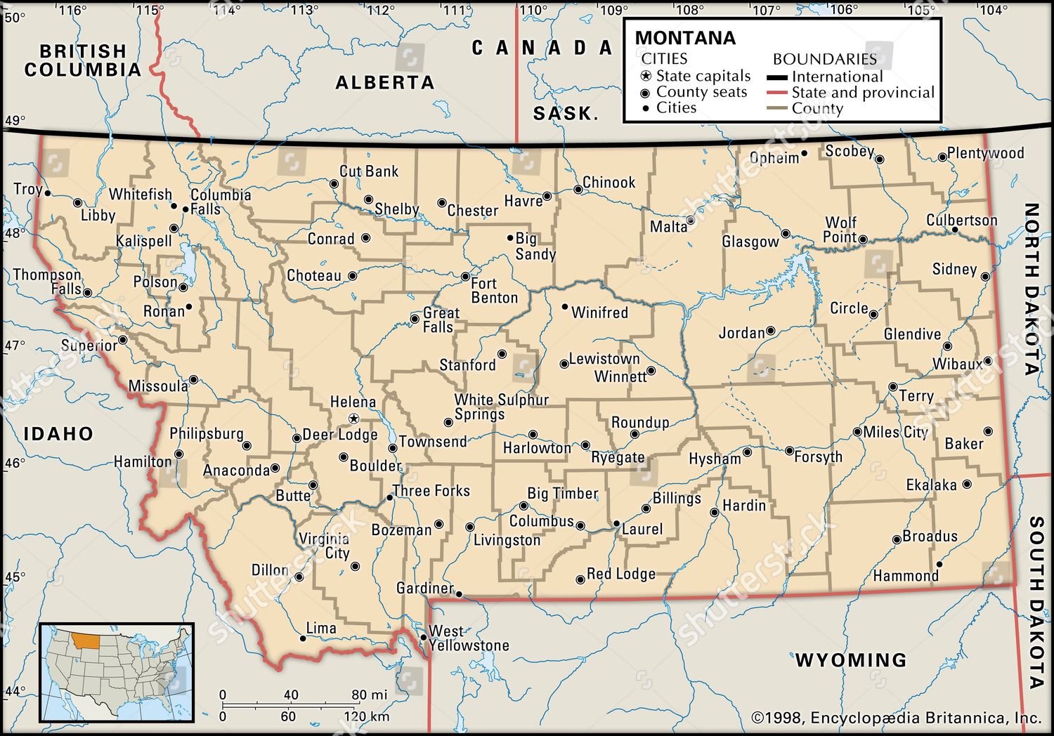 Political Map Montana Editorial Stock Photo - Stock Image | Shutterstock