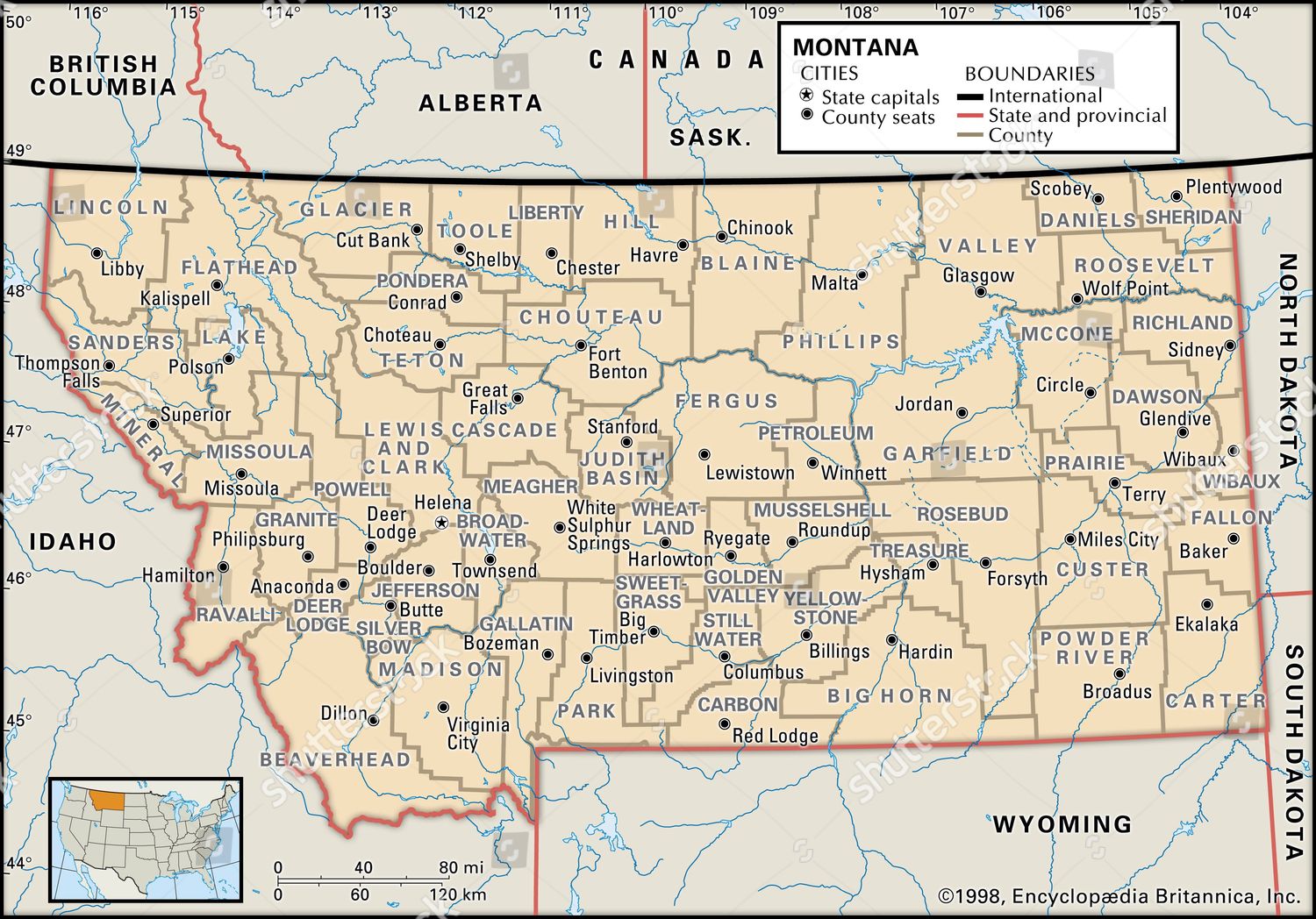 Political Map Montana Editorial Stock Photo - Stock Image | Shutterstock