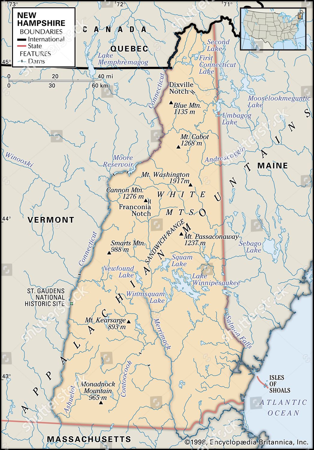 Physical Map New Hampshire Editorial Stock Photo - Stock Image ...