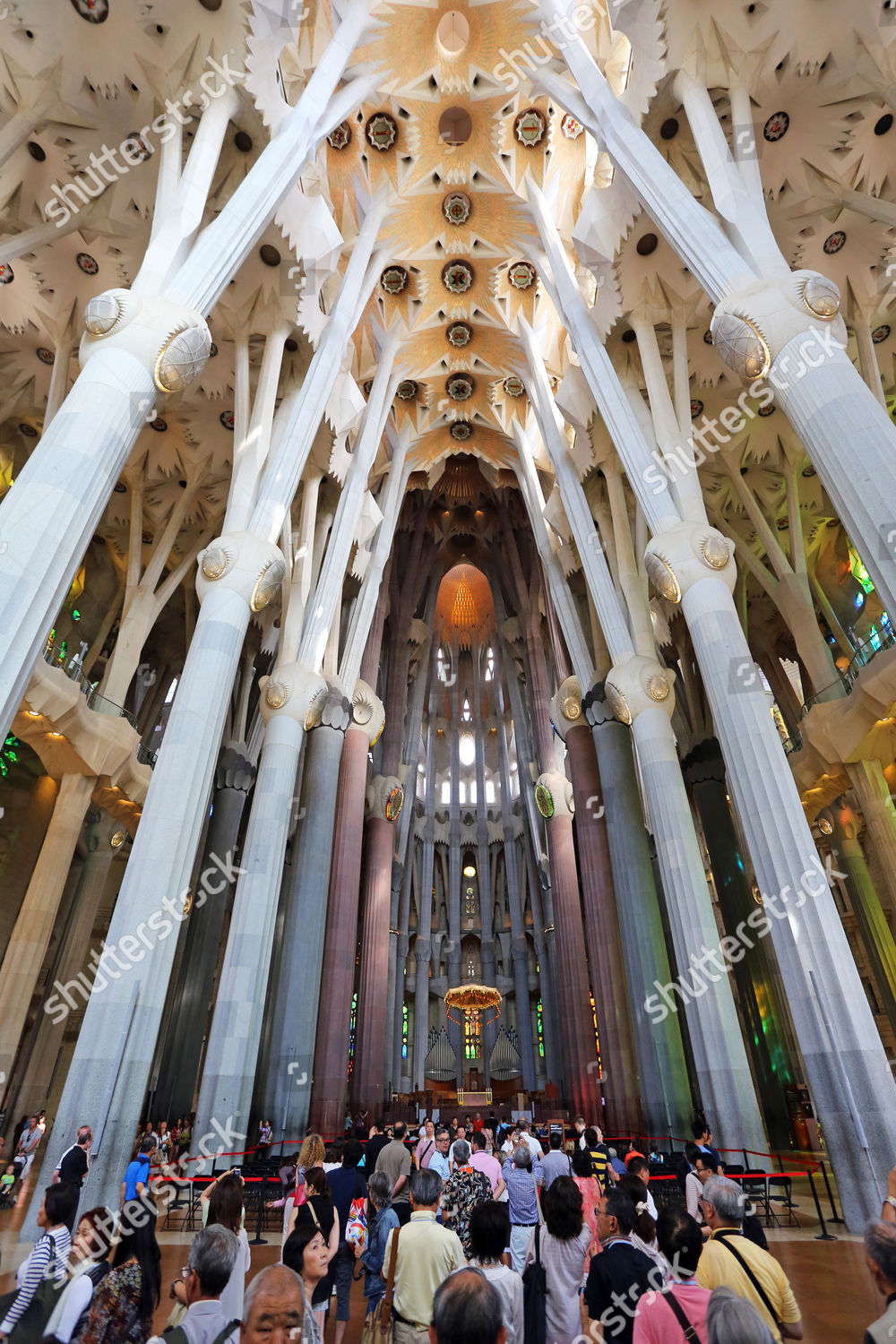 Interior Basilica De La Sagrada Familia Cathedral Editorial