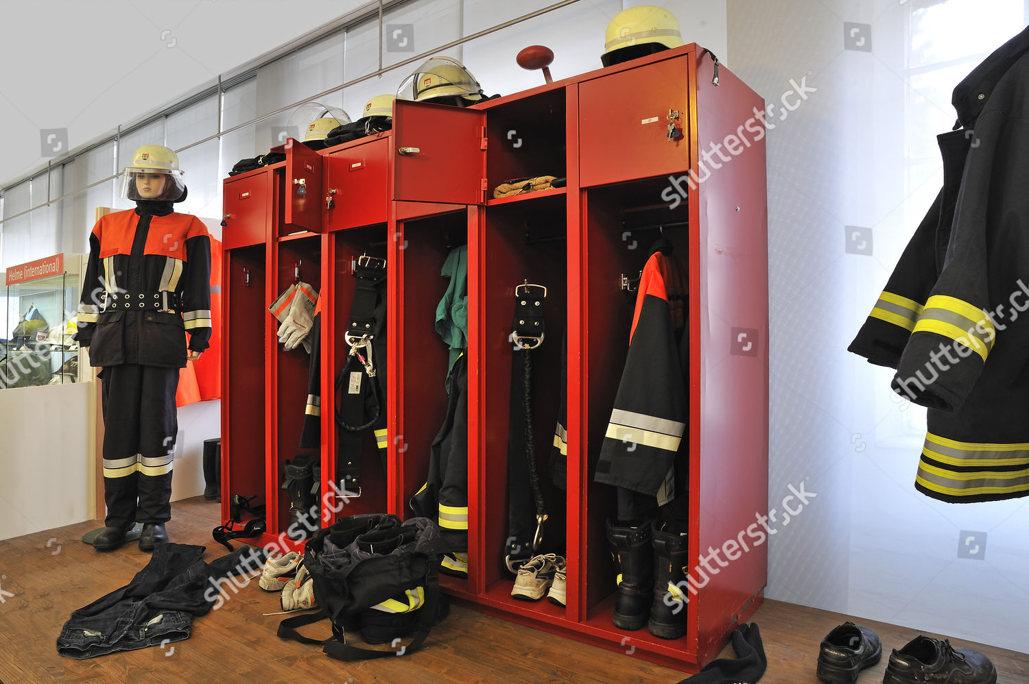 Opened Firefighters Lockers During Fire Alarm Editorial Stock Photo