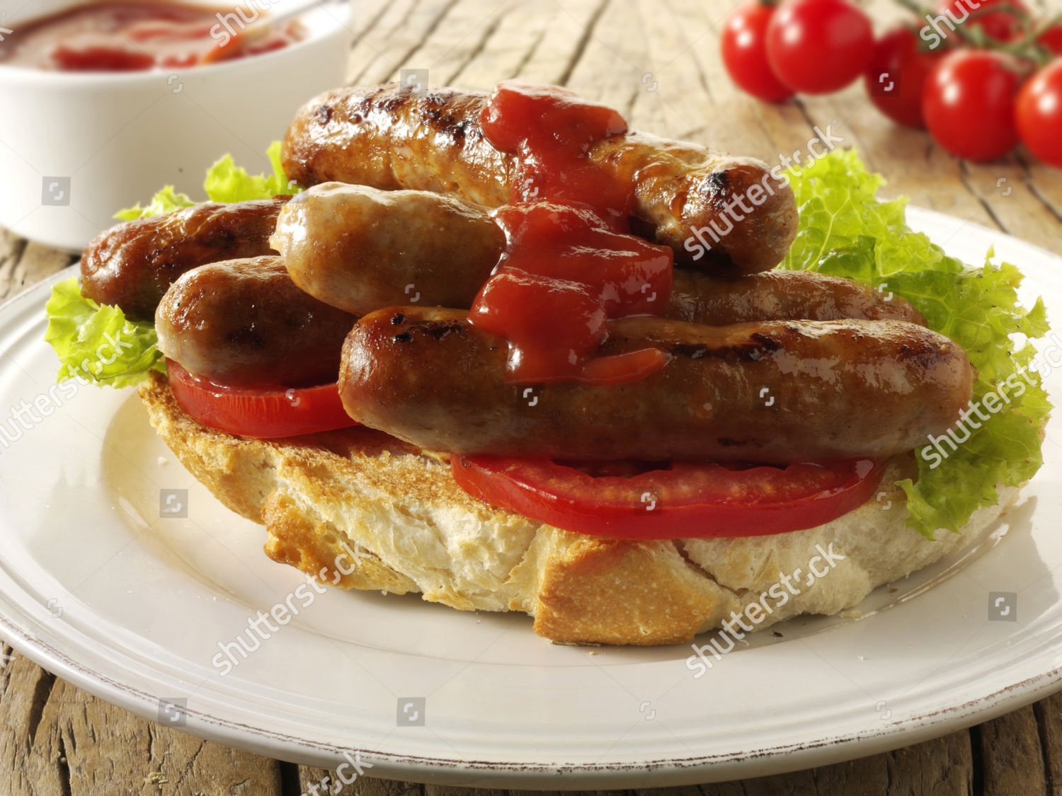 Traditional Chipolata Pork Sausages Tomato Ketchup Editorial Stock