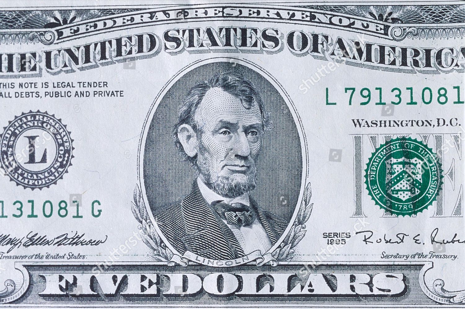 Detail Five Dollar Bill Abraham Lincoln Editorial Stock Photo - Stock