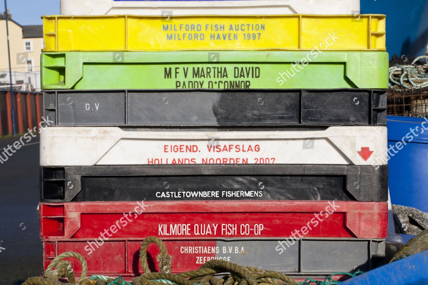 Stack Plastic Fish Boxes On Quayside Editorial Stock Photo - Stock ...