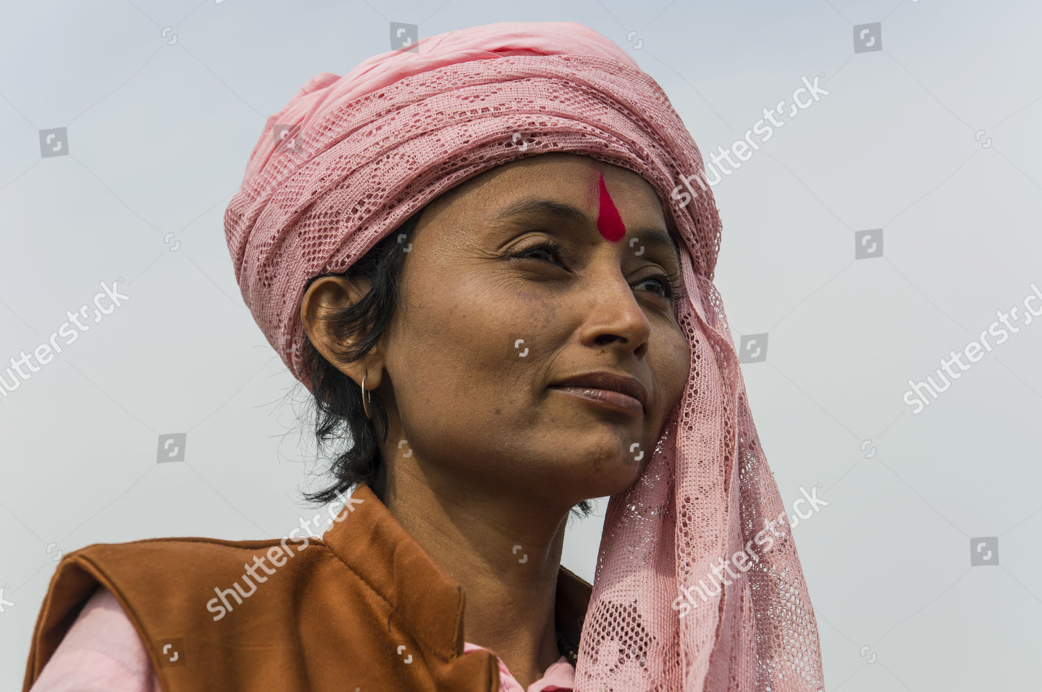 portrait-sadhvi-holy-woman-sangam-confluence-editorial-stock-photo