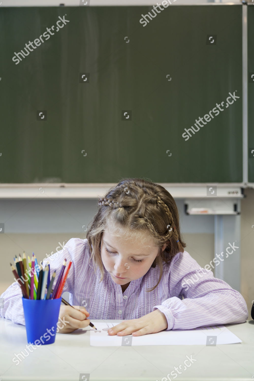 Model Released Schoolgirl 7 Years Painting Editorial Stock Photo
